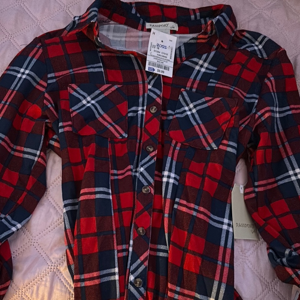 Red and Blue Plaid Button-Up Shirt
